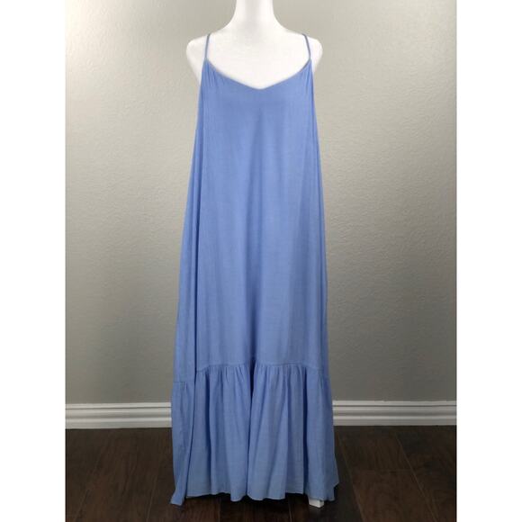 DKNY Women's Size XL Crinkle X-Back Maxi Dress in Frosting Blue NEW - Picture 1 of 9